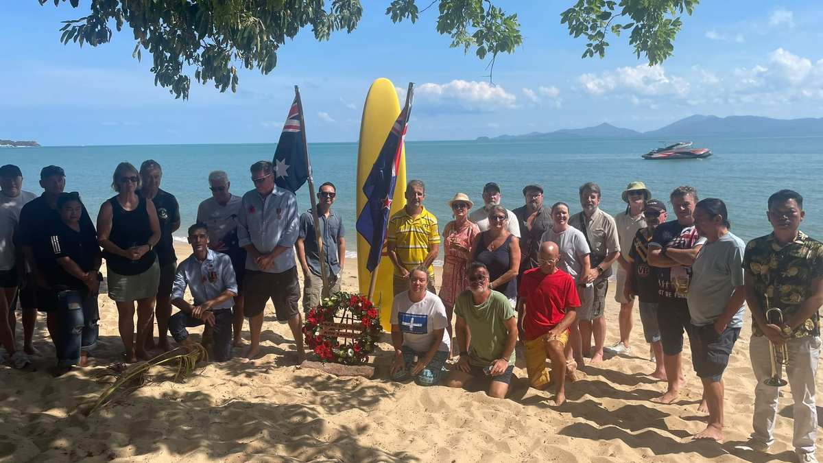 Anzac Day beach service with wreath
