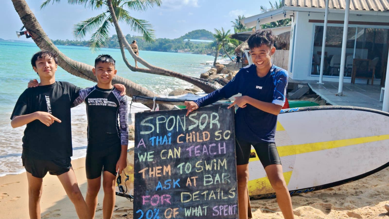 Children supporting Koh Samui Surf Lifesaving Club sponsorship