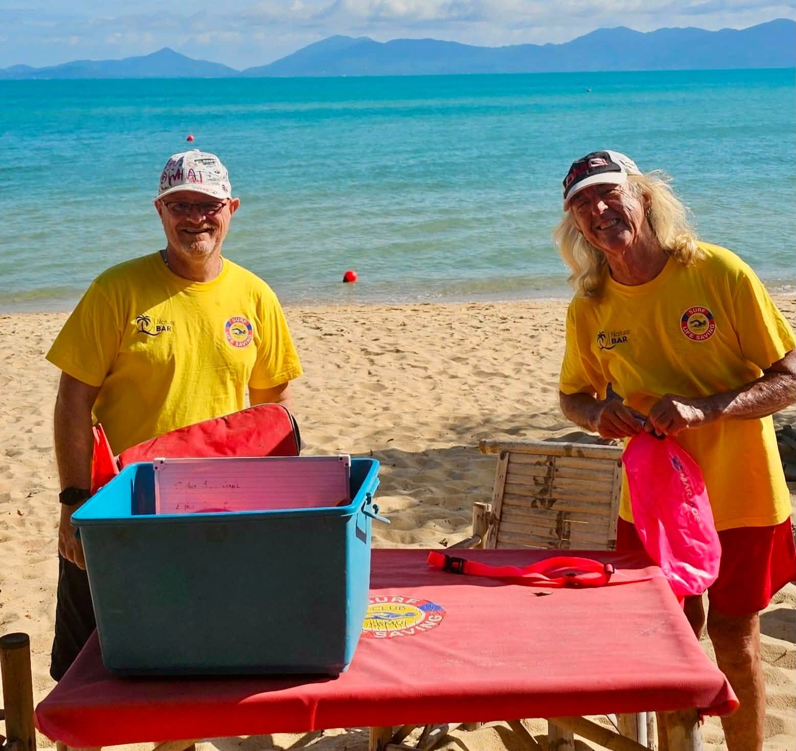 Ray and Pete preparing beach session equipment