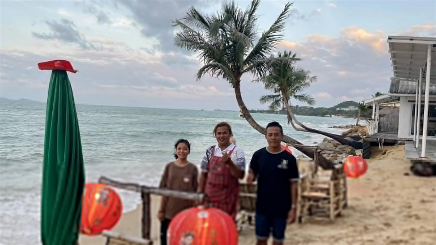 Staff on the beach