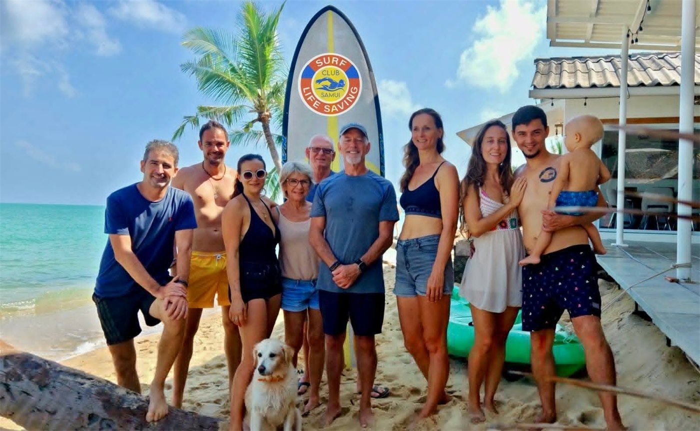Beach session group with the surfboard